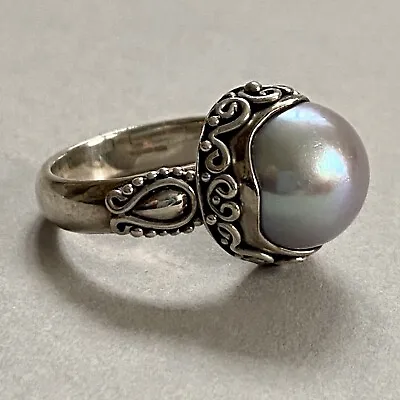 Suarti Indonesian Black Pearl Sterling Silver Ring 8.21g BA Bali 925 Size O • $60.92