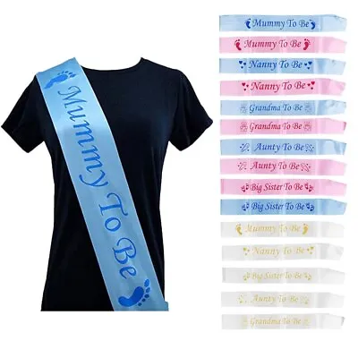 Baby Shower Party Sash Mum To Be Sashes Baby Boy & Girl White Blue Pink Decor UK • £2.49