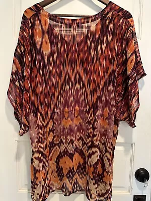 Cabi XL #415 Ikat Kimono Blouse Top Tunic Tie Waist Sheer • $24.99