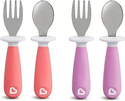 Munchkin Raise Toddler Fork And Spoon Utensil Set 4 Pack Pink/Purple • $6.97