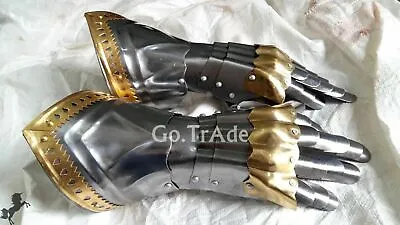 £54.32 • Buy  Gauntlet Gloves Armor Pair W/ Brass Accents Medieval Knight Crus Handmade Solid