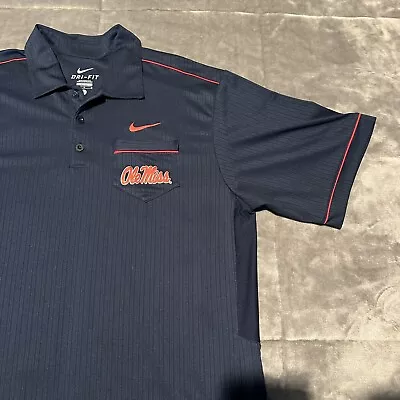 Nike Dri-Fit Ole Miss Rebels Polo Shirt Mens Large Blue Short Sleeve NCAA • $17.99