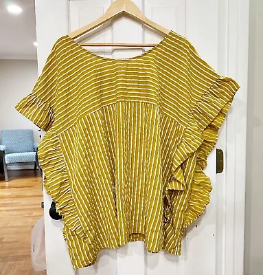 Women’s Eloquii Mustard Yellow Stripe Ruffle Top Size 26 • $1.99