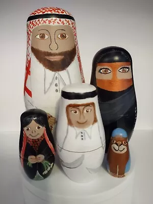 Muslim Arabic Sheik Family Set Of 5 Wooden Nesting Nested Dolls With Camel • $24.95