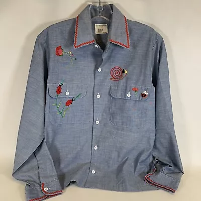 Vtg 70s Big Mac Embroidered Chambray Denim Long Sleeve Art Shirt Sz M? Read • £57.10