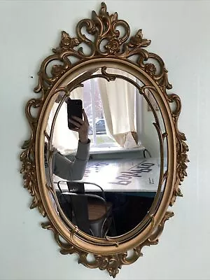 Vintage Gold Oval Mirror SYROCO Ornate Scroll Wall Art Mid Century Modern 60s • $92