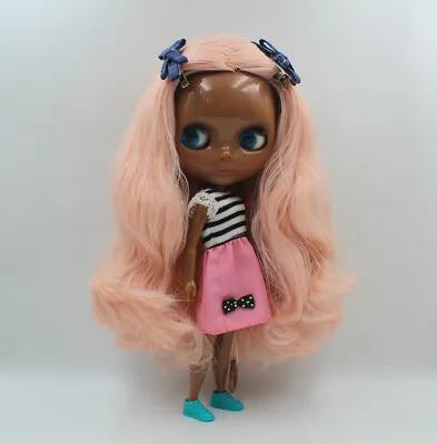 12  Takara Blythe From Factory Nude Doll Light Pink Middle Side Hair Black Body • $63.19