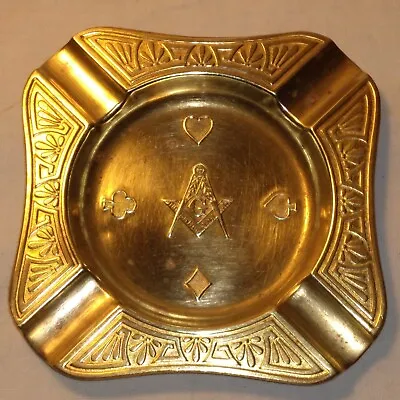 £75.43 • Buy Masonic Brass Ornate Victorian Playing Card Suites Ashtray Antique