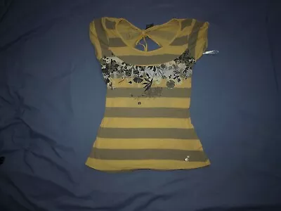 Hooch Ladies Yellow And Grey Stripe Backless T-top Floral Print Good Condition • £4