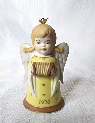 Kaiser Christmas Bell 1978 Angel Playing Accordion With Box Yellow Dress H 4  • $12
