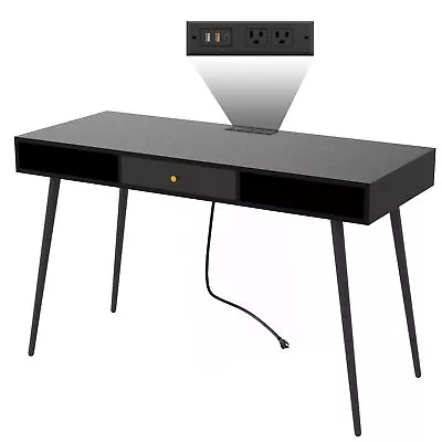 Mid Century Desk With USB Ports Power Outlet Drawers - Modern Study Desk • $176.36