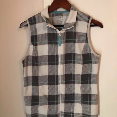 Made For Life Womens Vest Multicolor Gray Checkered Full Zip Pockets Collar M • $11.99