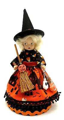 OOAK Halloween Orange And Black Witch Vintage Hard Plastic Virga Doll Reimagined • $45