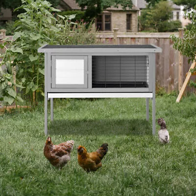 Elevated Rabbit Hutch Cage Wooden Bunny Cage Rabbit Small Pet Animal House Gray • $74.99