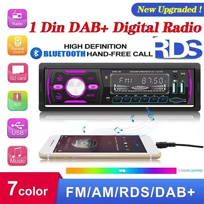 1 DIN CAR USB RADIO STEREO DAB TUNER AM FM RDS RADIO HEAD UNIT IPHONE AUX INPUT • £34.99