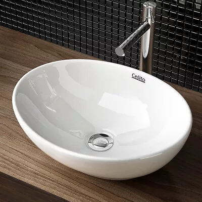 Sink Vanity Ceramic Basin Bathroom Bowl Top Mount Oval Hand Wash Gloss White  • $54.50