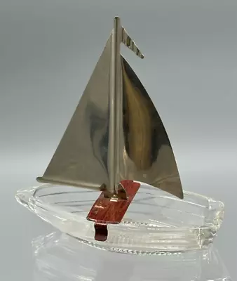 Vintage SAILBOAT Glass Boat CANDY CONTAINER With Aluminum Sail • $19.95