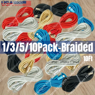 $40.61 • Buy Bulk Lot 10Ft Long USB Fast Charger Cable For IPhone 14 13 12 11 6 Braided Cord