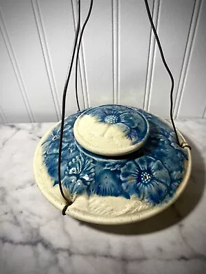 Beautiful Vintage Blue Floral Ceramic Hanging Hummingbird Feeder  • $52