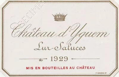 1 Tag Chateau D'Yquem 1929 SPECIMEN • £1.29