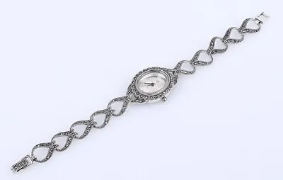 Ladies Marcasite Simulated .925 Solid Sterling Silver Wristwatch #53799 • $239.84