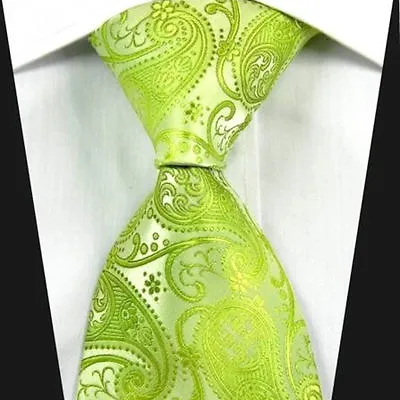 Mens Tie Green Paisley Jacquard Silk Woven Necktie Wedding Gift • £9.99