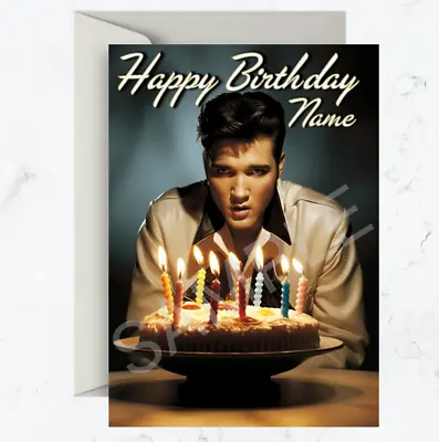 Personalised Elvis Presley (Music/Movies/Cake) Birthday Card • £3.50