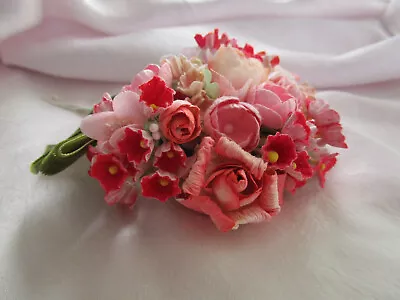 Vintage Millinery Flowers BOUQUET Nosegay Silk Cottage Rose Foget-Me-Not Velvet • $24