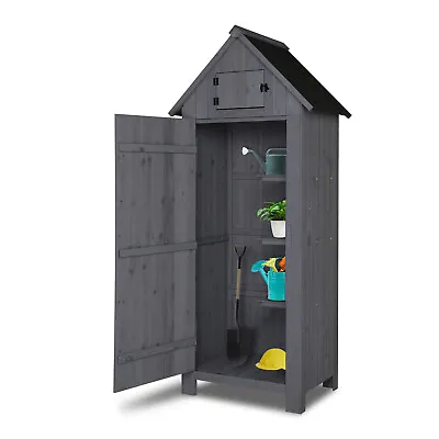 Vertical Shed Wooden Tool Storage Cabinet With Shelves Lockable House Garden • $135.98