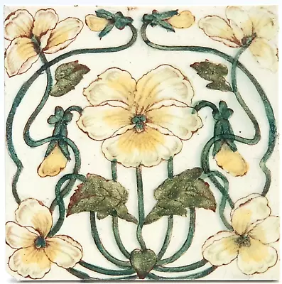 Antique Fireplace Tile Transfer Print & Tint Pansies Henry Richards C1900 AE1 • $80.88