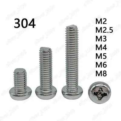 M2 M2.5 M3 M4 M5 M6 M8 304 Stainless Steel Phillips Cross Small Pan Head Screws  • $57.76
