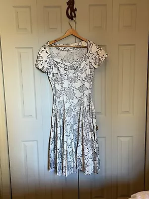 Vintage 1950's Off-white Patterned Cotton Party Tea-length Dress Size Small • $50