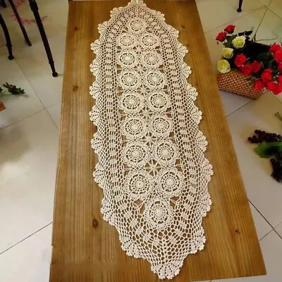 Oval Dining Mat Crochet Lace Tablecloth Retro Handmade Crochet Cotton Tablecloth • $25.65