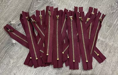 Vista Lot 6 Burgundy  Zippers W/ Gold Brass Metal Teeth Closed End Zipper 5.5 “ • $11