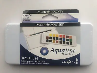 Daler Rowney Aquafine Watercolour Paints Half Pan Travel Set Of 24 & Brush • £17.99