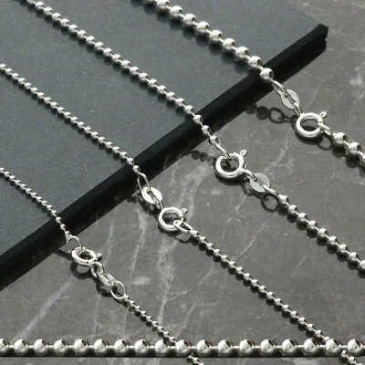 Sterling Silver Bead Ball Chain Necklace 16 18 20 22 24 26 28 30 32 34 40  Inch • £16