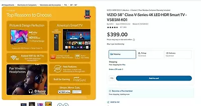 Vizio 58  TV  V-Series V585-K012160p (4K) Black 51 X5 X38 H • $375