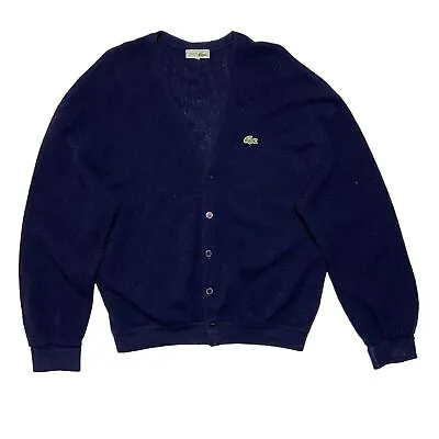 Men`s Vintage Chemise Lacoste Sweater Cardigan V-Neck Blue Long Sle.Wool Size 5* • £66