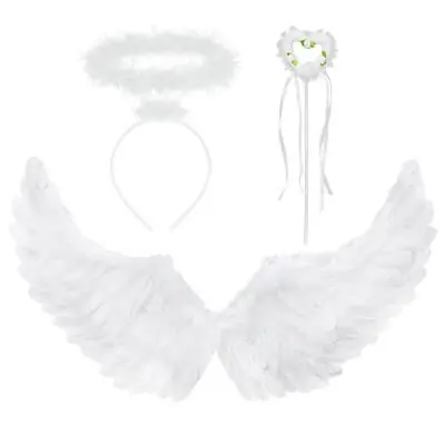 Feather Angel Wings Costume White Christmas Fairy Wings Halloween Fancy Dress • £8.95