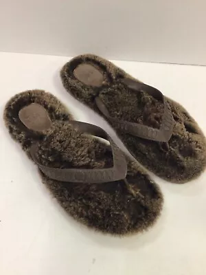 Ugg Womens Fluffie Brown Fur Trim Flip Flops Size 7W • $35.95