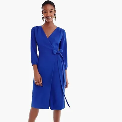 J.Crew Royal Blue Office Work Wrap Front Bow Tie Waist Dress • $69.99