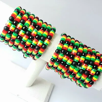 $10.99 • Buy Rasta Beads Color Bracelet Jewelry Rastafari Stretch African Jamaica Bracelet