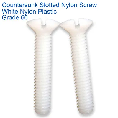 M3 X 8mm COUNTERSUNK SLOTTED SCREWS MACHINE SCREWS WHITE NYLON PLASTIC DIN 963 • £3.89