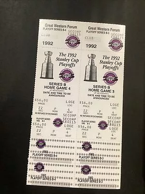 1992 Los Angeles LA Kings Stanley Cup Playoffs Series B Gm 3-4 Hockey Ticket Par • $9.99