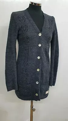 Odd Molly Grey Cardigan Size 1 UK 10 Blue Pockets Wool Alpaca Embroidered V Neck • £31.95