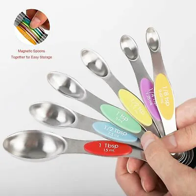 NEW 6 Piece Stainless Steel Magnetic Measuring Spoons Set Dual Sided  • $8.49