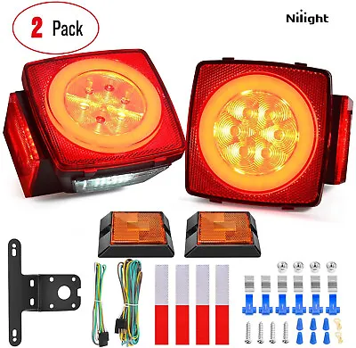 Nilight 2x LED Submersible Trailer License Lights Kit Stop Turn Tail Side Marker • $42.99