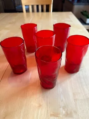 Set Of 6 Vintage Crinkle Ruby Red 12 Oz. Morgantown 5 Inches Flat Tumbler • $30