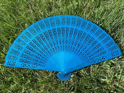 $9 • Buy Turquoise Blue Sandalwood Fan For Wedding Favor