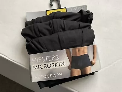 M&S Hipster Microskin Autograph Black Trunks W36-38 Size L 3 Pairs Polyester • £9
